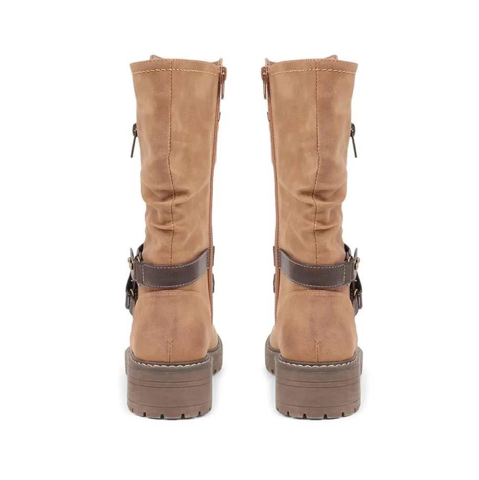 Zip-Up Calf Boots - Tan