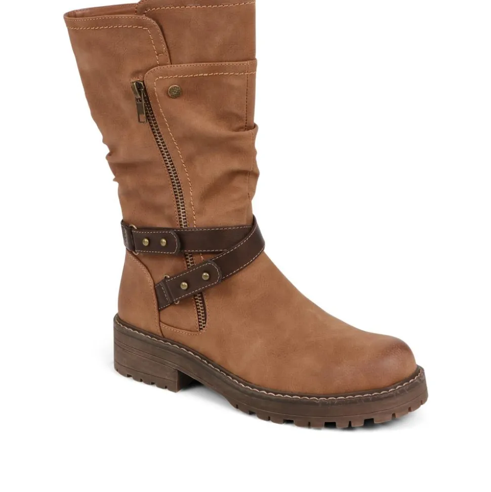 Zip-Up Calf Boots - Tan