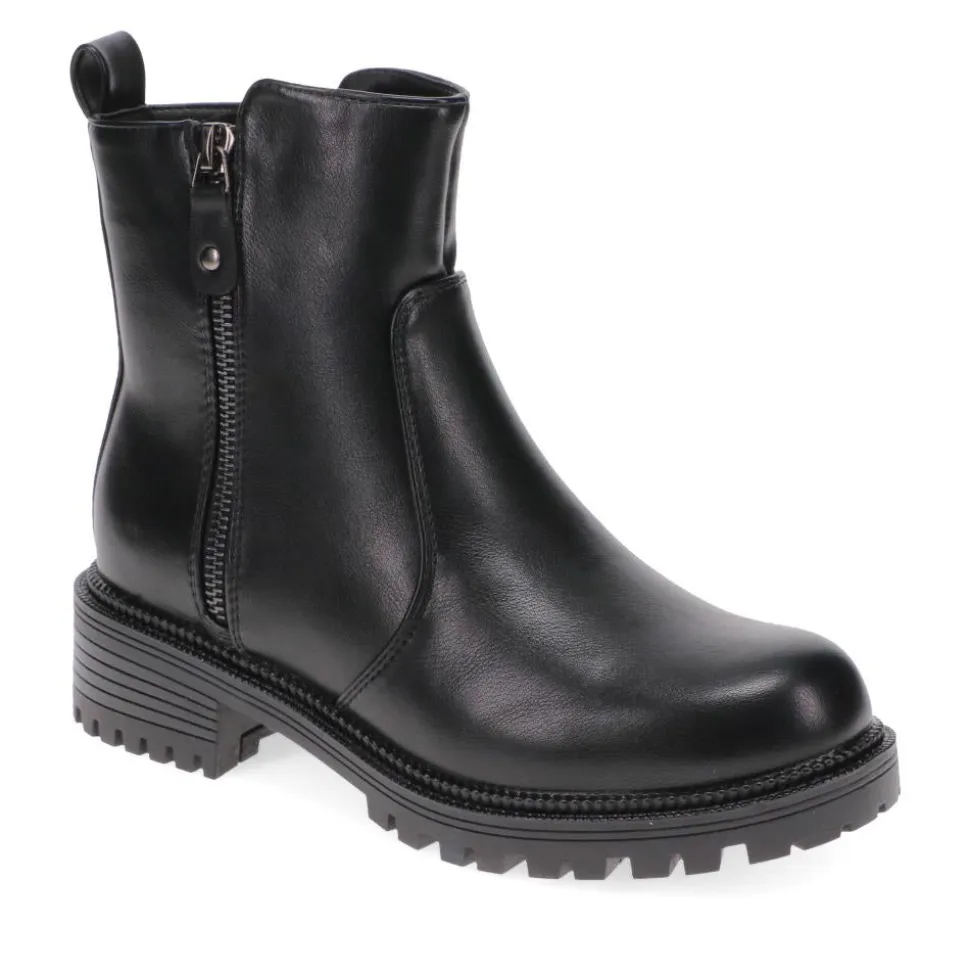 Zip-Up Chunky Ankle Boots - Black