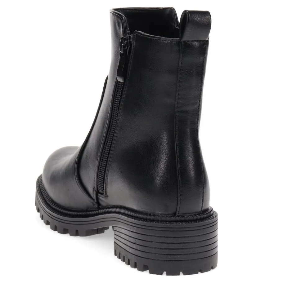 Zip-Up Chunky Ankle Boots - Black