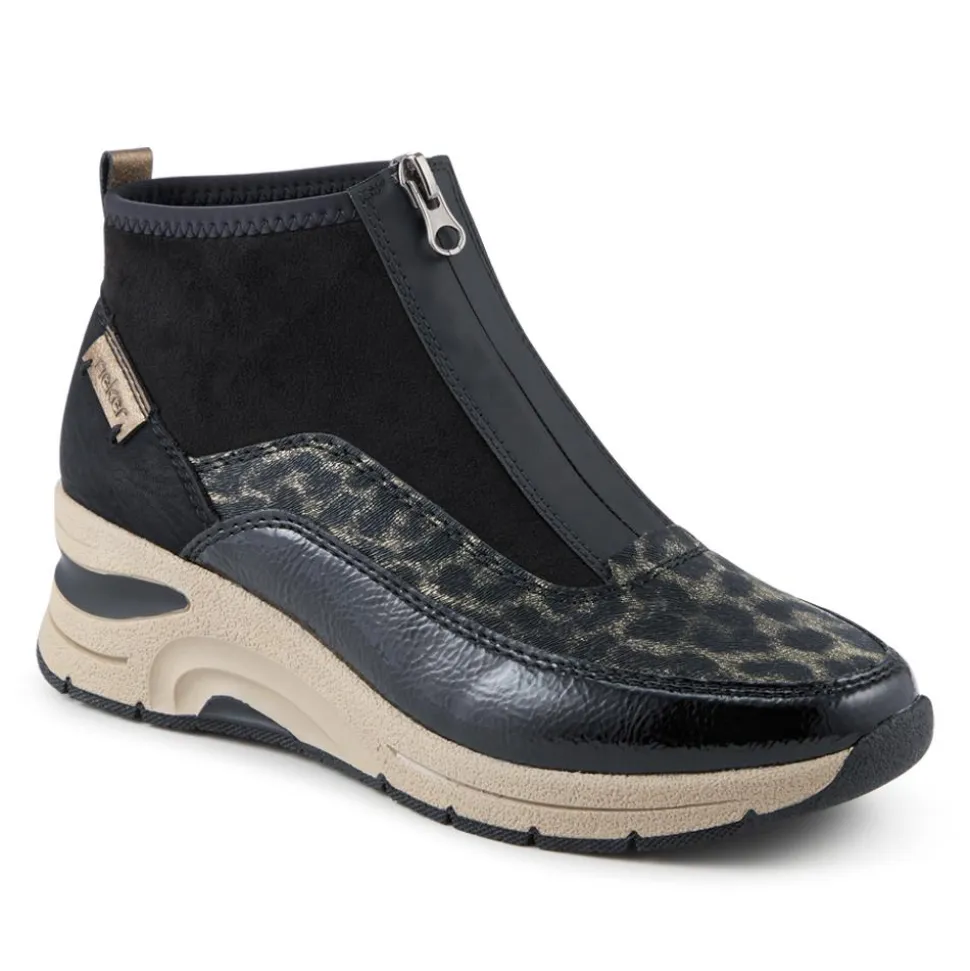 Zip-Up Chunky Ankle Boots - Black Multi