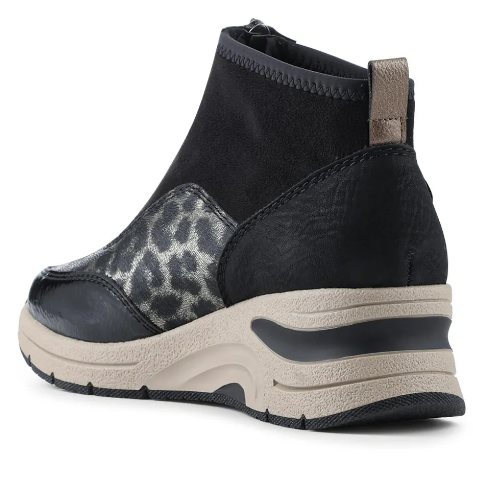 Zip-Up Chunky Ankle Boots - Black Multi