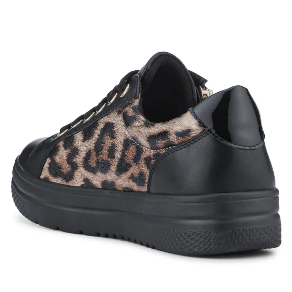 Zip Up Chunky Platform Trainers - Black Leopard