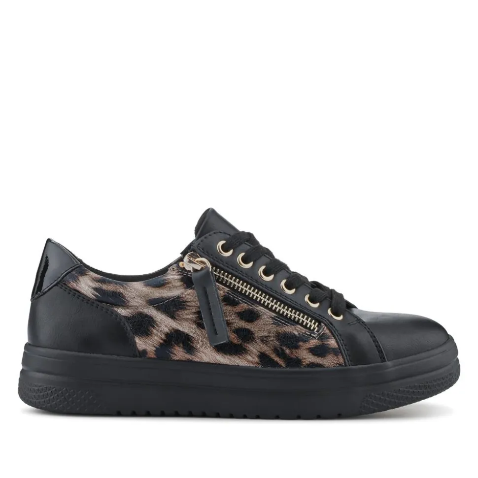 Zip Up Chunky Platform Trainers - Black Leopard