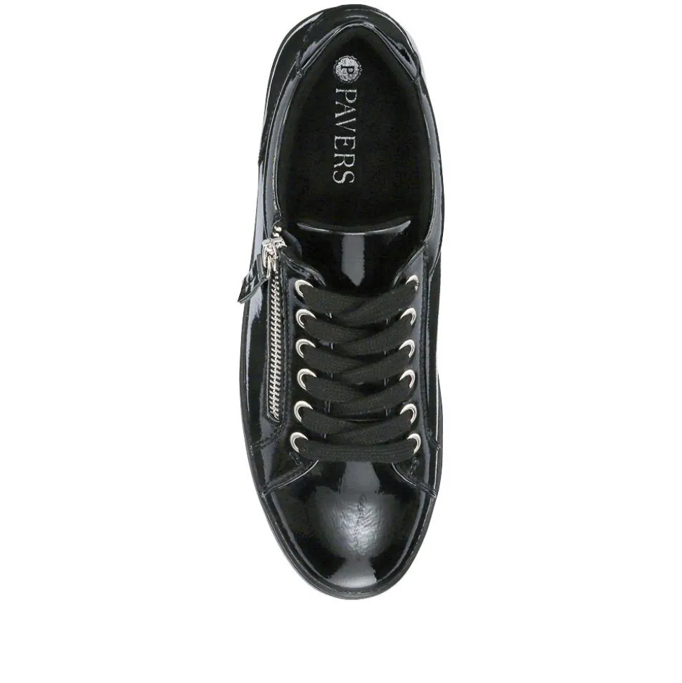 Zip Up Chunky Platform Trainers - Black Patent
