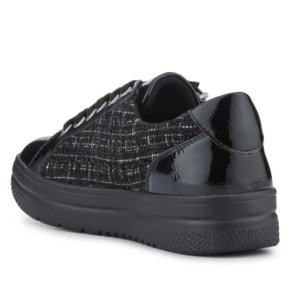Zip Up Chunky Platform Trainers - Black Tweed