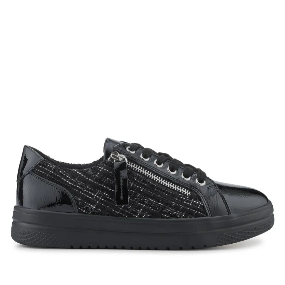 Zip Up Chunky Platform Trainers - Black Tweed