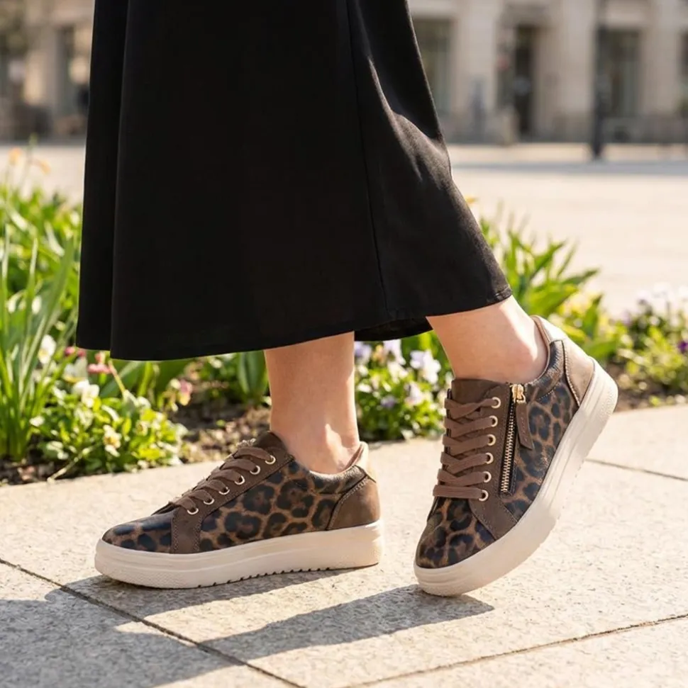 Zip Up Chunky Platform Trainers - Brown Leopard