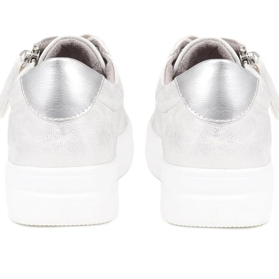 Zip Up Chunky Platform Trainers - Silver Shimmer