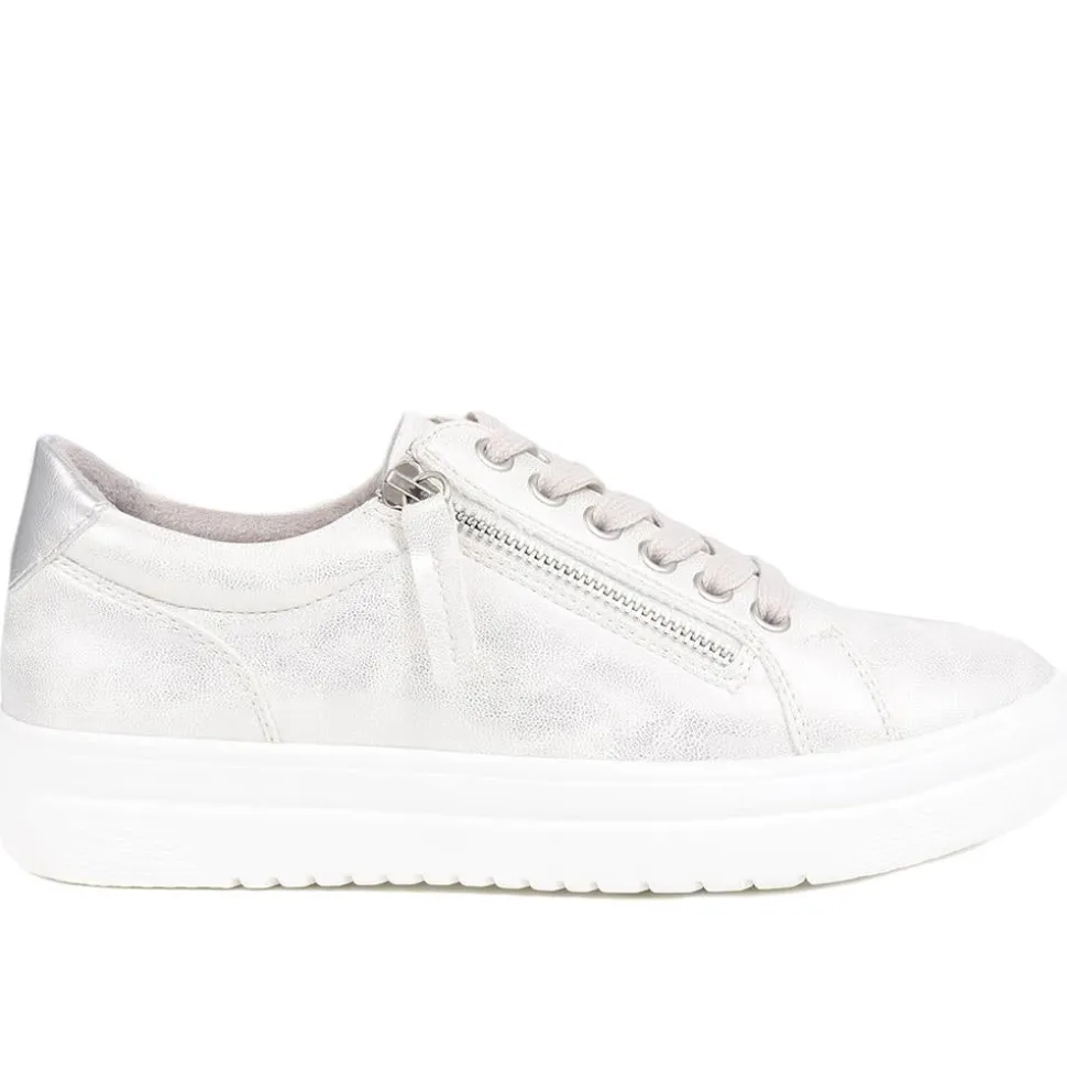 Zip Up Chunky Platform Trainers - Silver Shimmer