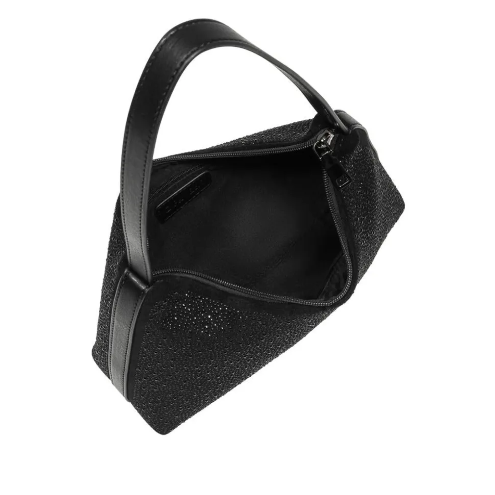 Zip Up Embellished Shoulder Bag - Black