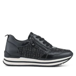 Zip-Up Laced Floral Trainers - Black Tweed