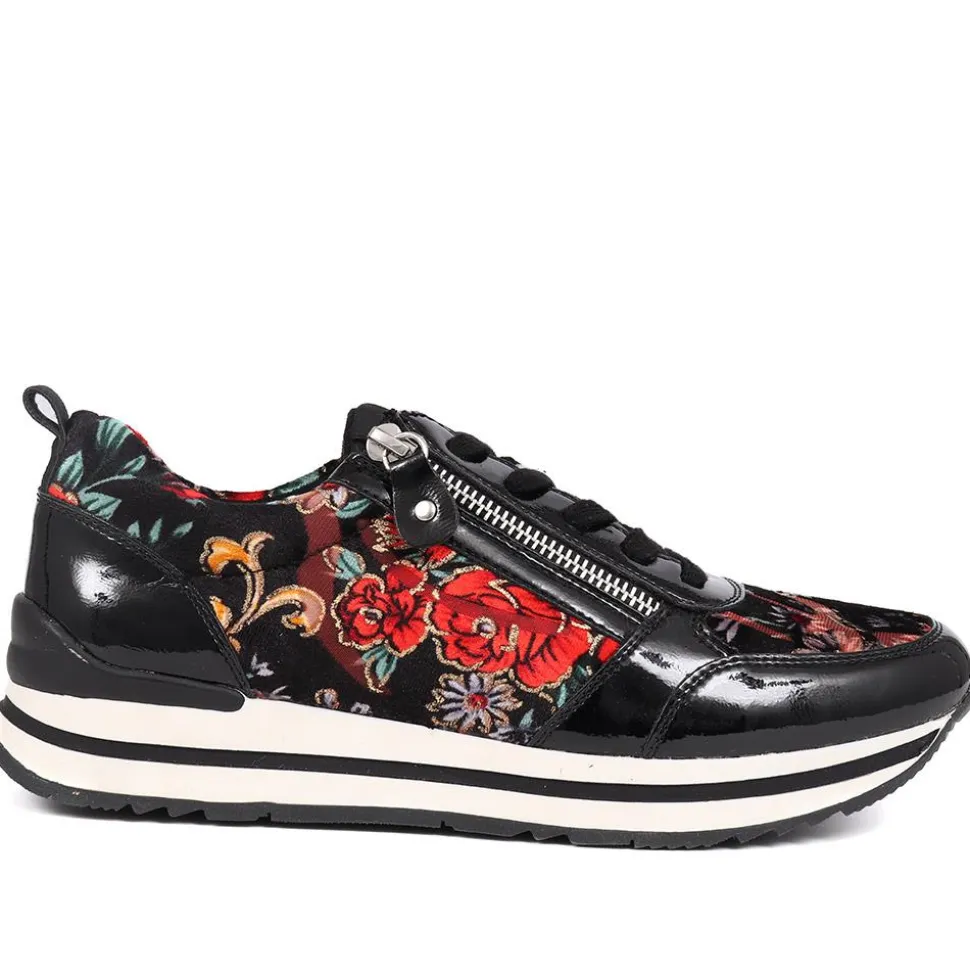 Zip-Up Laced Trainers - Black Floral
