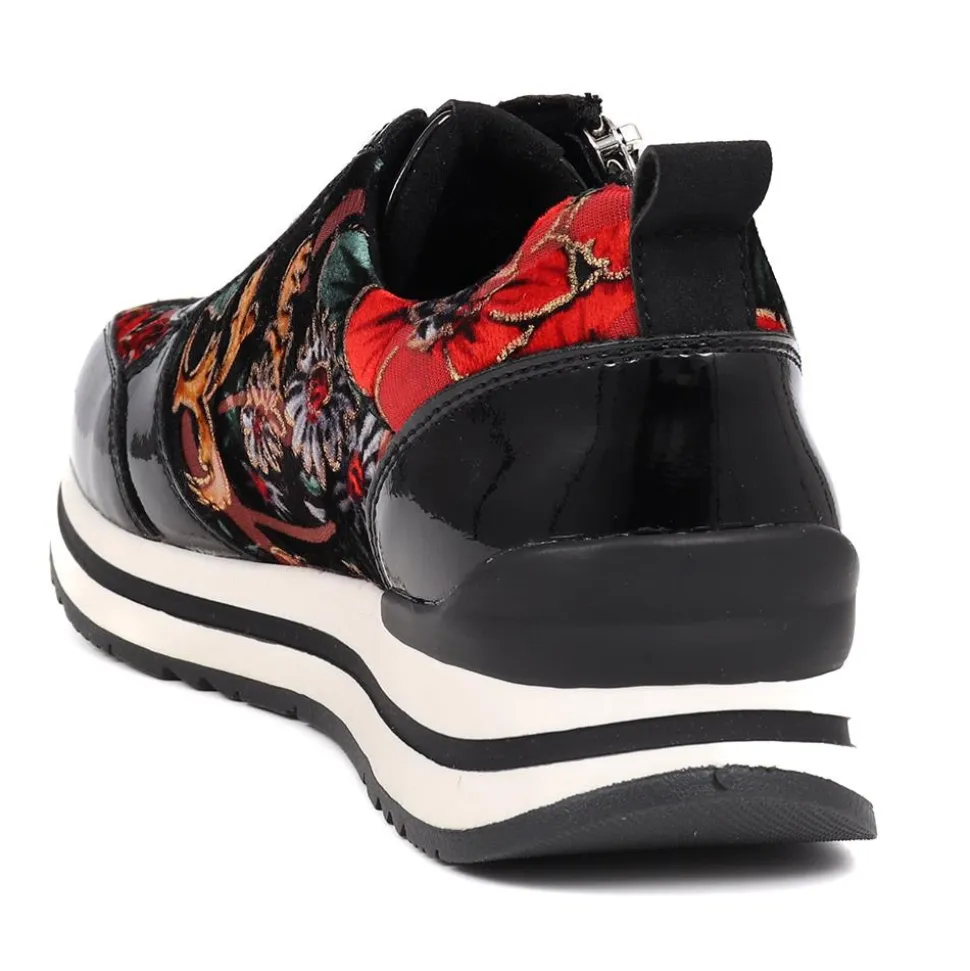 Zip-Up Laced Trainers - Black Floral