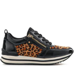 Zip-Up Laced Trainers - Leopard