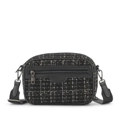Zip Up Shoulder Bag - Black Tweed