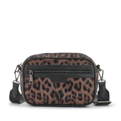 Zip Up Shoulder Bag - Brown Leopard