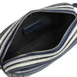 Zip Up Shoulder Bag - Navy - White
