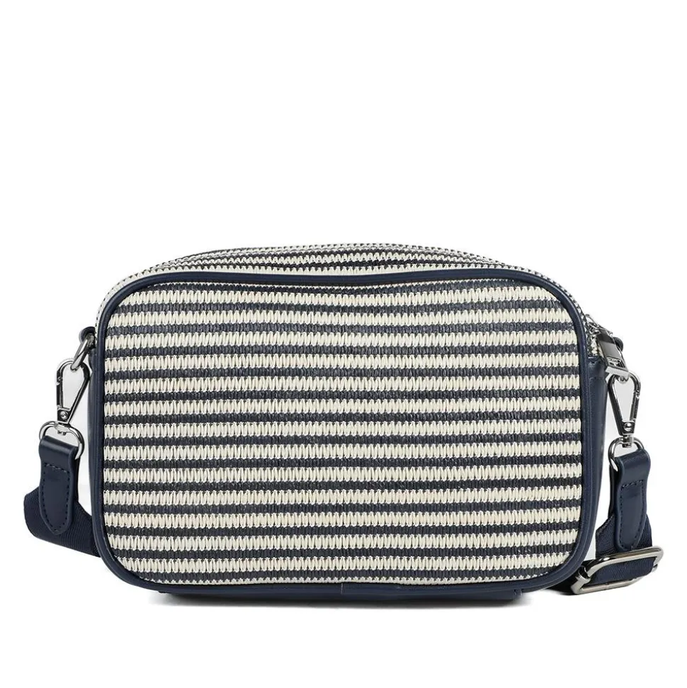 Zip Up Shoulder Bag - Navy - White
