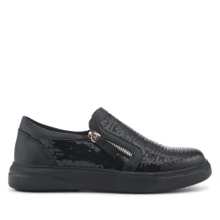 Zip-Up Slip-On Shoes - Black Sparkle