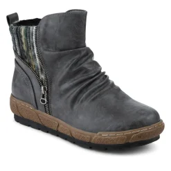 Zip Up Slouch Boots With Colourful Ankle Cuff - Grey
