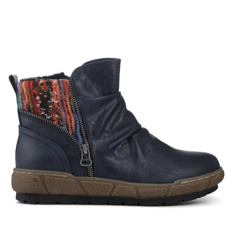 Zip Up Slouch Boots With Colourful Ankle Cuff - Navy