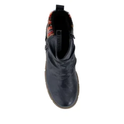 Zip Up Slouch Boots With Colourful Ankle Cuff - Navy