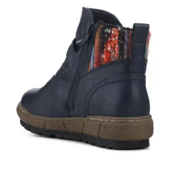 Zip Up Slouch Boots With Colourful Ankle Cuff - Navy