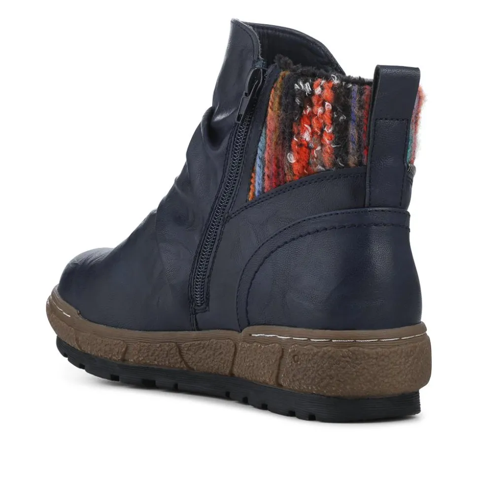Zip Up Slouch Boots With Colourful Ankle Cuff - Navy